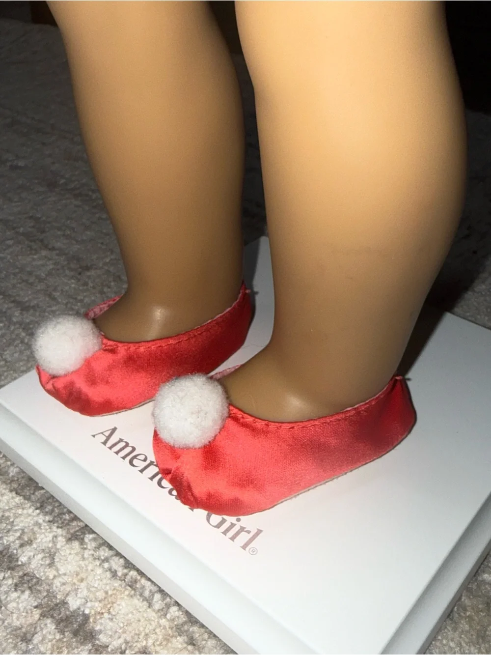 American Girl red satin pompom retired Christmas slippers
